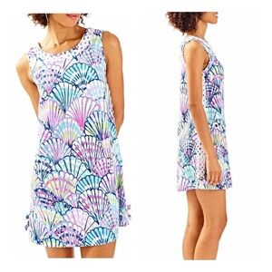 Lilly Pulitzer STELLA SHIFT DRESS Serene Blue Oh Shello Embroidered Purple 0